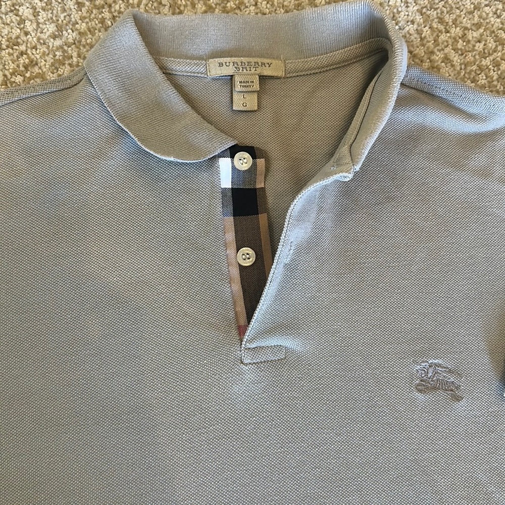 Burberry Gray Polo Shirt with Check Placket